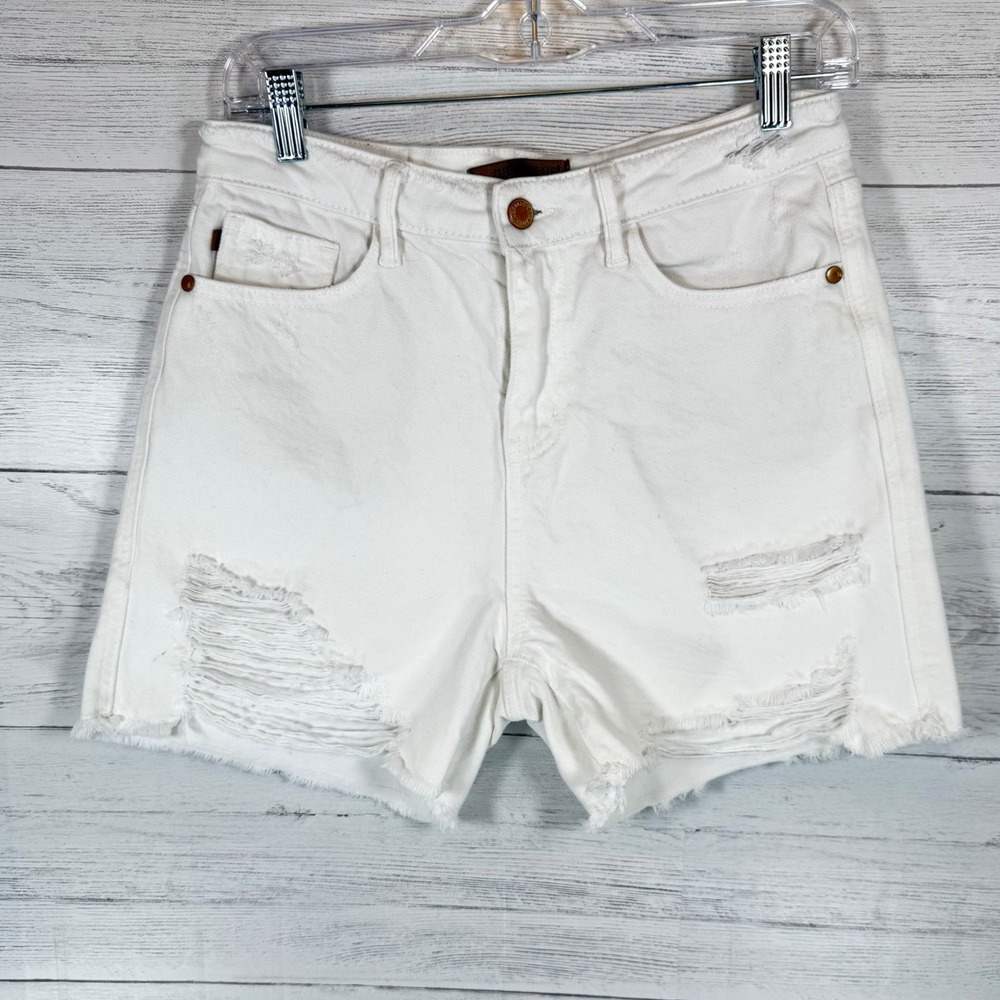 Judy Blue High Rise White Medium women cut off denim shorts summer distressed - Picture 2 of 14
